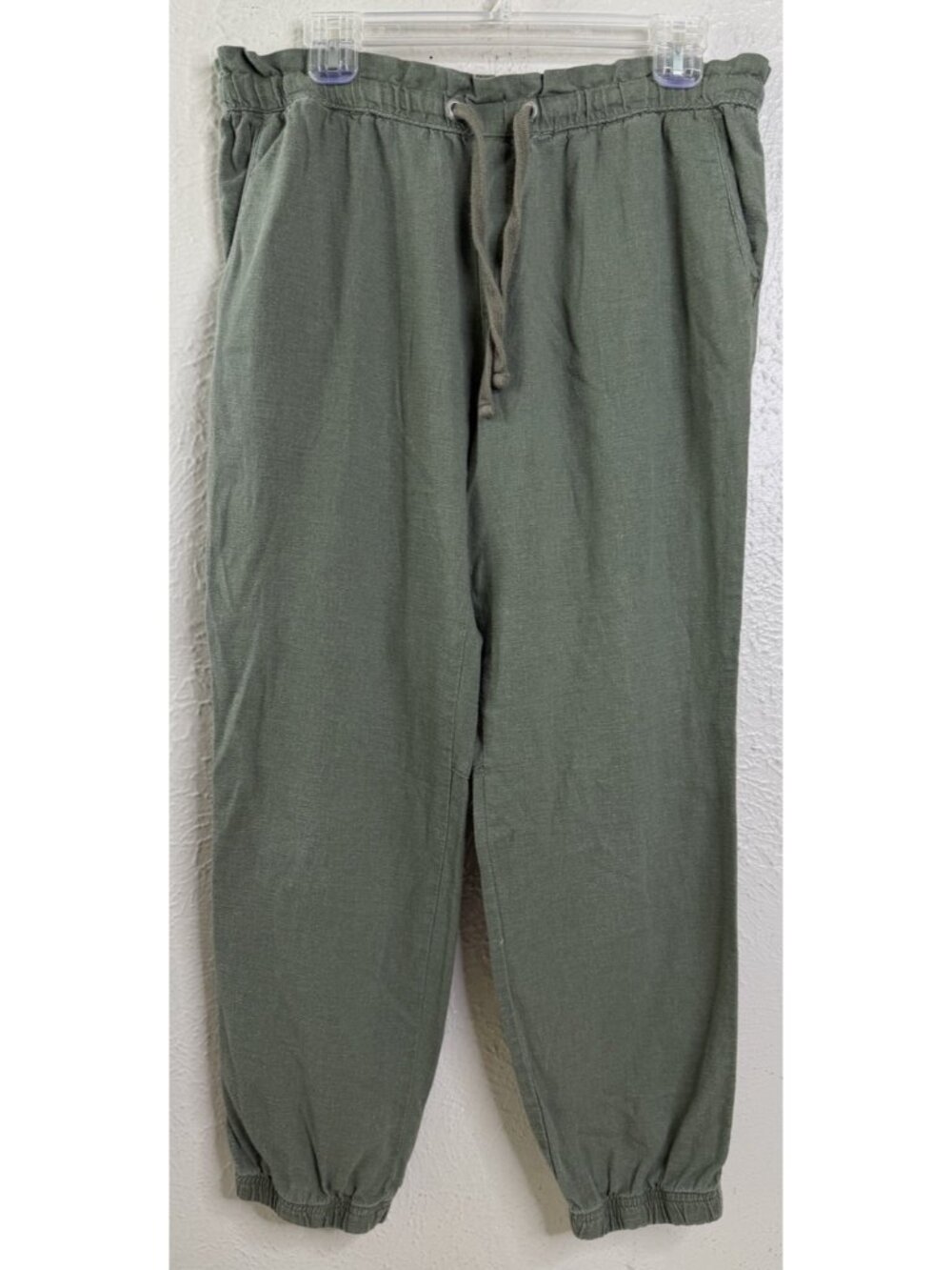 Sanctuary Pants Medium (Actual 32x27) Olive Green Linen Rayon Jogger Pull-on GUC
